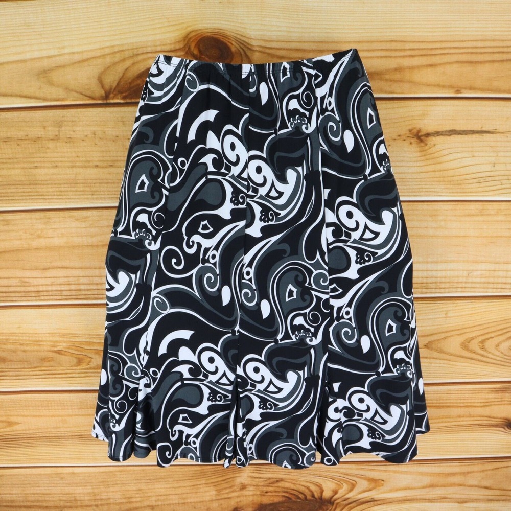Laura Ashley A-Line Skirt Womens PM Black Geometric Easy Wear Elastic Waist NWT